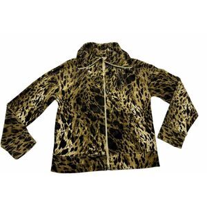 Jones New York Sport Women's Velour Jacket Small Animal Print Full Zip Pockets